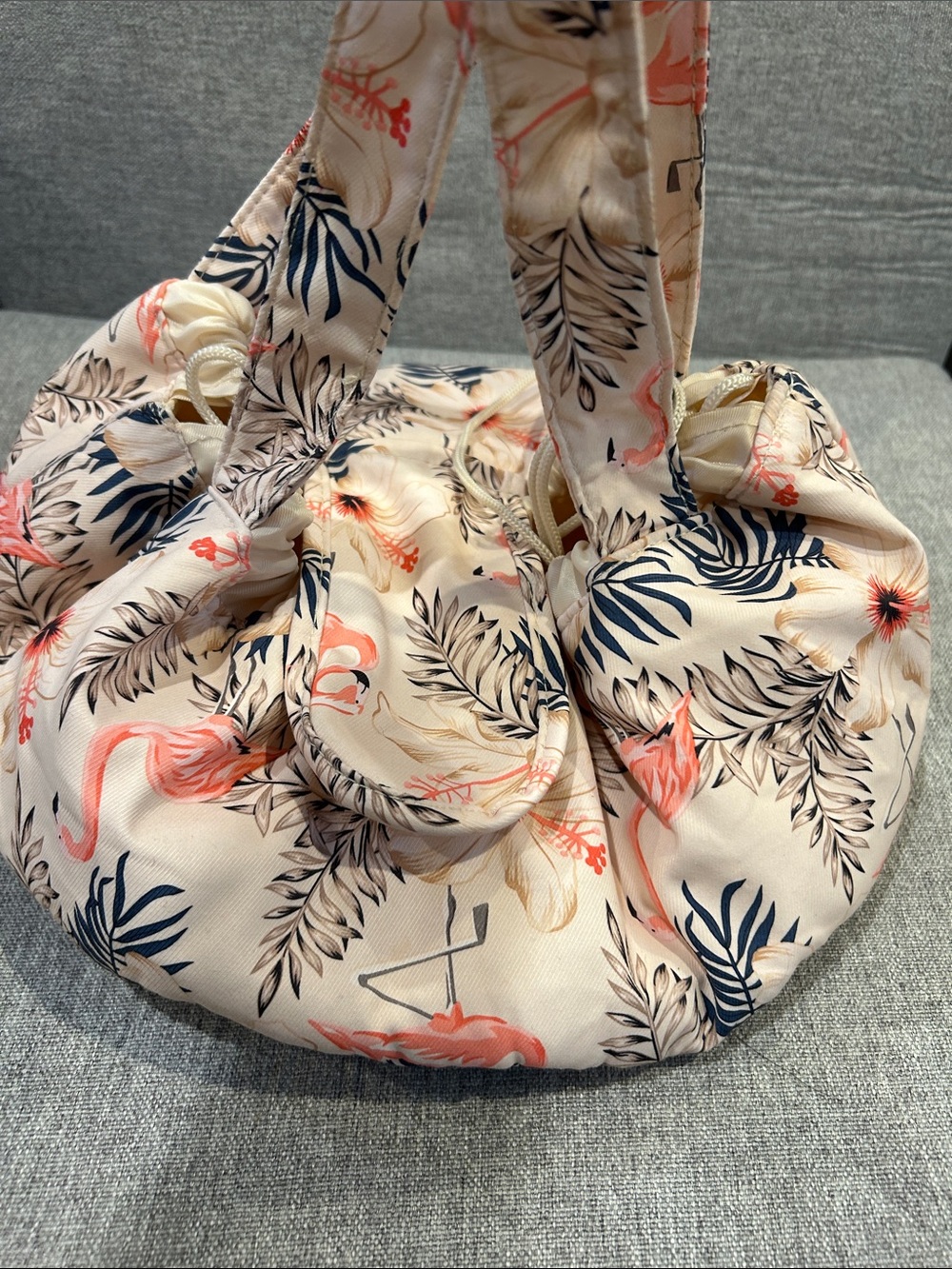 Floral  Flamingo Drawstring makeup Bag - 
Cream Pink